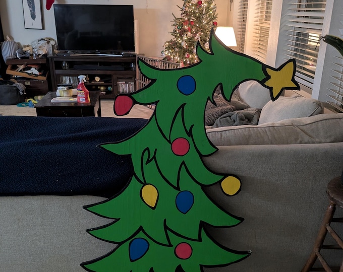 The Grinch Leaning Christmas Tree Wooden Christmas Cutout- Sealed- HandPainted- Solid Wood