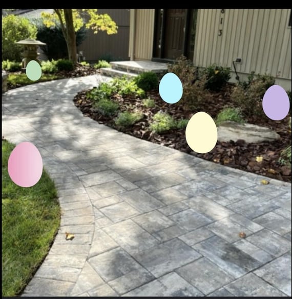 Set of Handpainted Solid Wood Large Easter  Egg Pathway Markers Yard Decorations  - Duel Sided -Sealed  - Hardware included /Posts Available