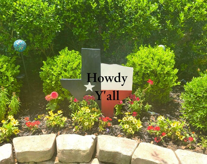 Texas Flag Wooden Yard Art: Large Howdy Y'all Cutout