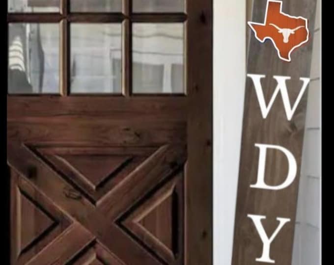 Handpainted U of Texas Longhorn Porch Sign: Weatherproof Solid Wood