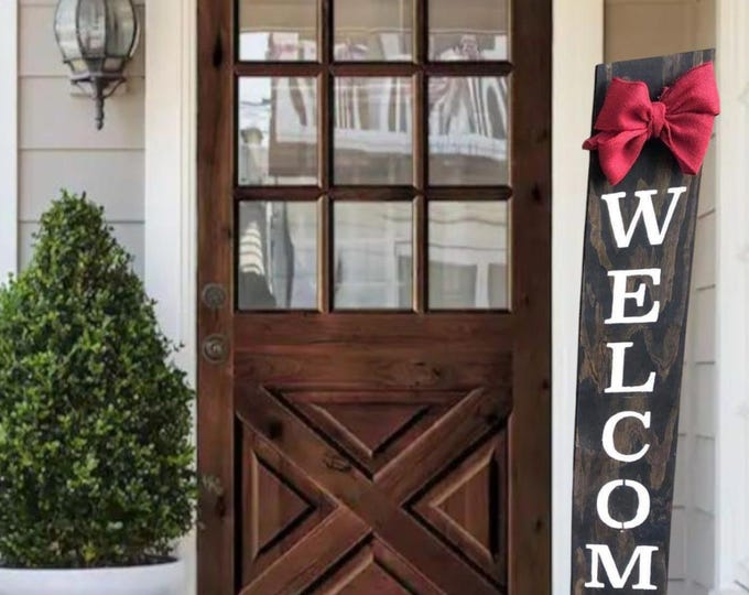 Rustic Wooden Welcome Porch Sign with Burlap Bow