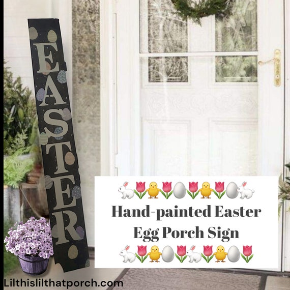 Handpainted Easter Porch Sign with EASTER and colorful Easter eggs in Dark Walnut - weatherproof