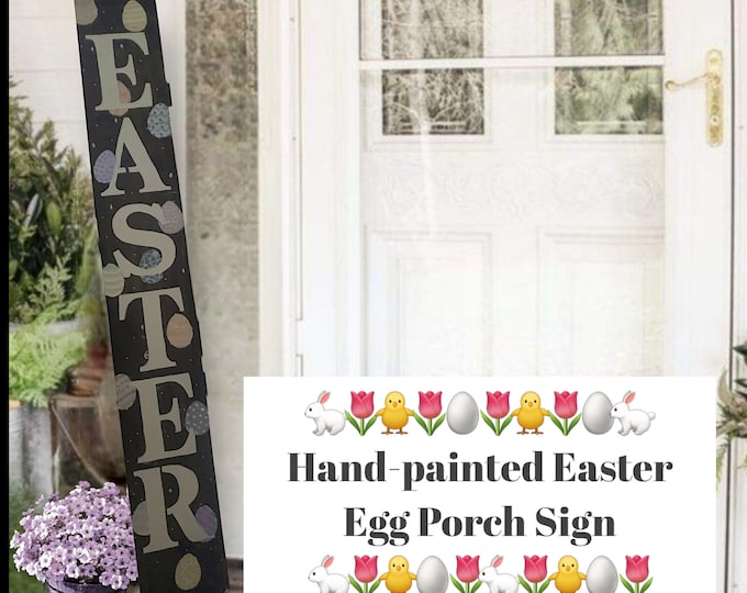 Handpainted Easter Porch Sign with EASTER and colorful Easter eggs in Dark Walnut - weatherproof