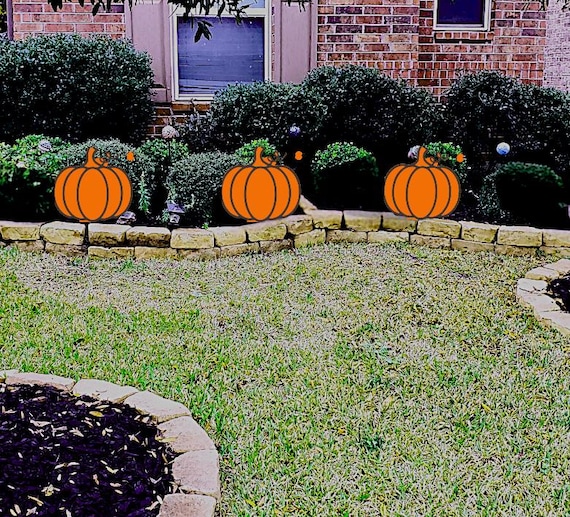 Pumpkin Yard Art: Handpainted Fall Decor Easy Setup Included Weatherproofed