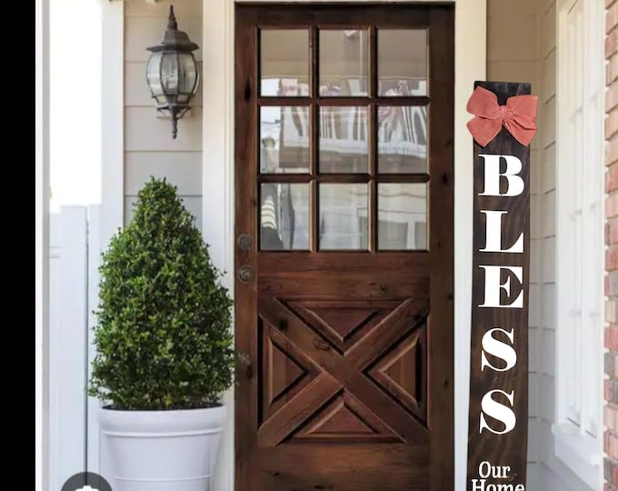 Bless Our Home & All who Enter Handoainted Wooden Porch Sign with Burlap Bow