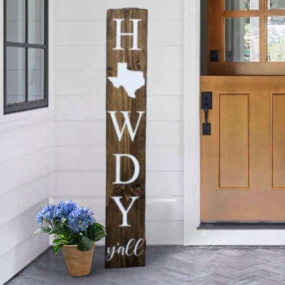 Howdy Y'all Porch Sign: Rustic Texas State Emblem, Weatherproof Wood