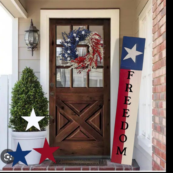 Patriotic Freedom Porch Sign: Red White Blue Vertical Decor