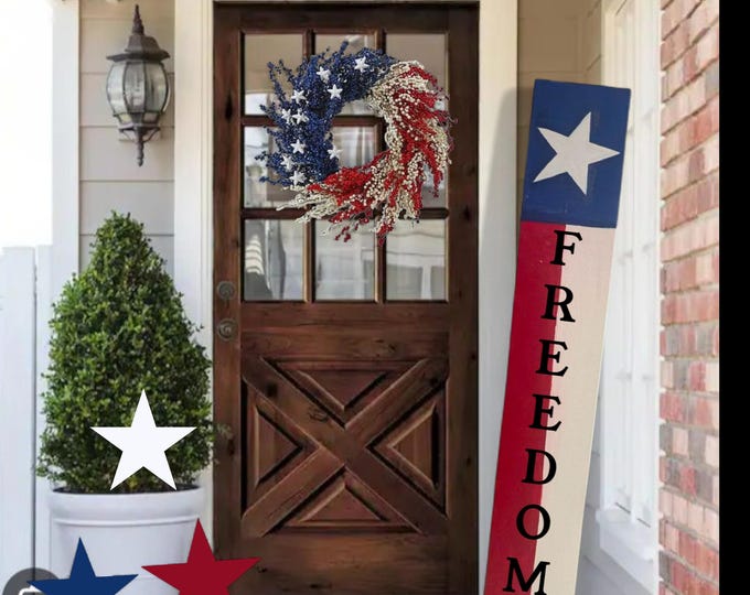 Patriotic Freedom Porch Sign: Red White Blue Vertical Decor