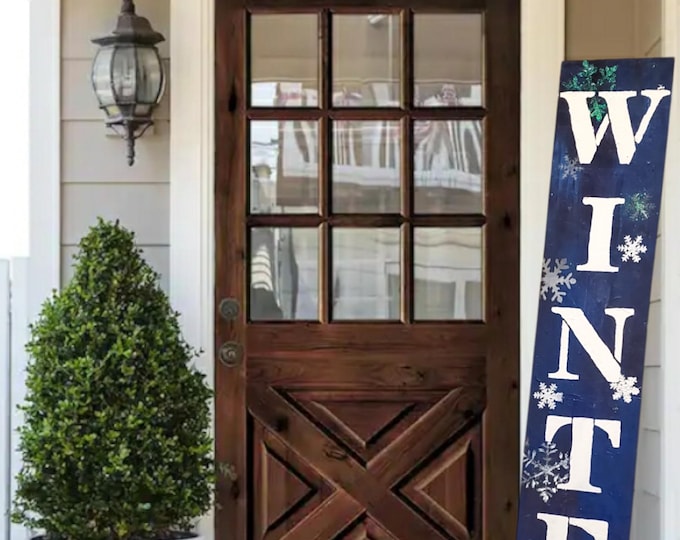 BLUE SNOWFLAKE WINTER Christmas Wooden Porch Vertical Leaner Sign