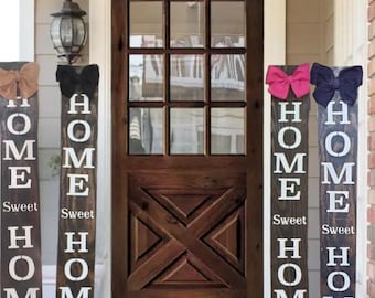 Home Sweet Home Porch Sign: Rustic Vertical Leaner with Burlap Bow