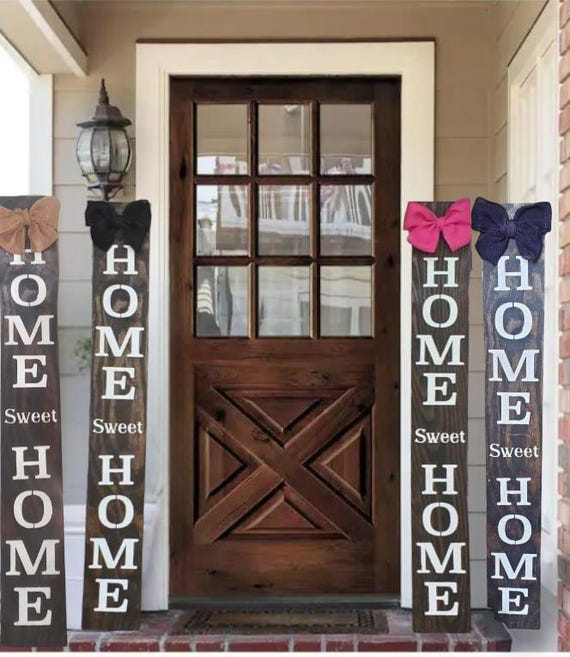 Home Sweet Home Porch Sign: Rustic Vertical Leaner with Burlap Bow