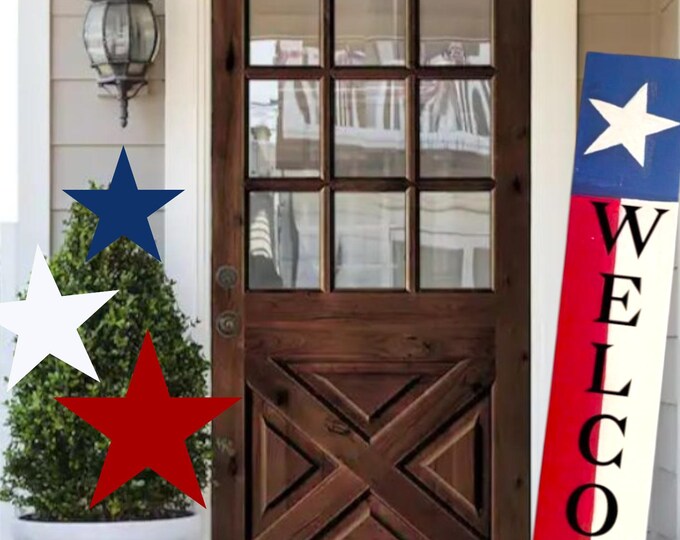 Patriotic Welcome Porch Sign: Red White Blue Vertical Decor