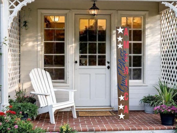 Patriotic Welcome Porch Sign: Red White Blue Vertical Decor