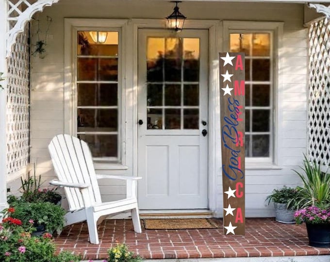 Patriotic Welcome Porch Sign: Red White Blue Vertical Decor