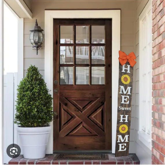 Sunflower Home Sweet Home Porch Sign: Rustic Burlap Bow Vertical Decor