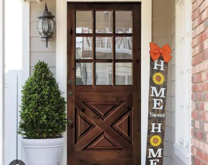 Sunflower Home Sweet Home Porch Sign: Rustic Burlap Bow Vertical Decor