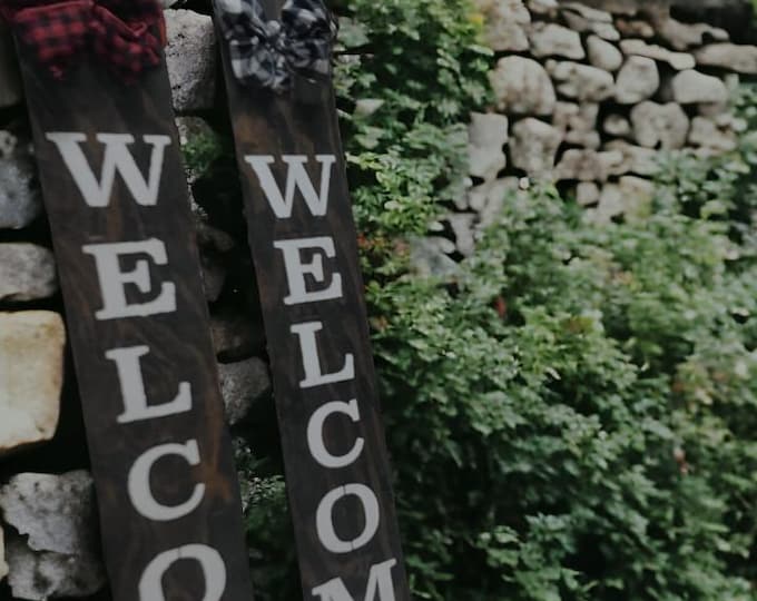 Rustic Welcome Porch Sign with Handtied Burlap Bow