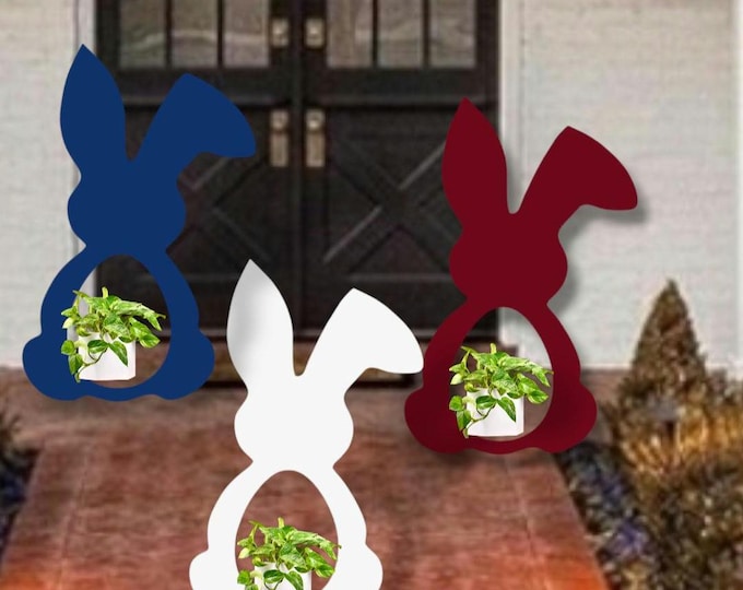 Bunny Planter Yard Art | Long-Eared Easter Spring Décor, Patriotic Tones