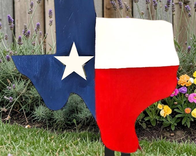 Texas Flag Wooden Yard Art: Large Texas Cutout with Stake