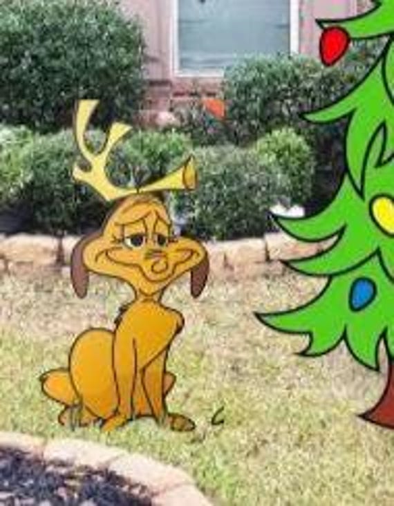 The Grinch '  Sitting Max Grinch Dog Wooden Christmas Cutout- Sealed- Hand Painted- Solid Wood