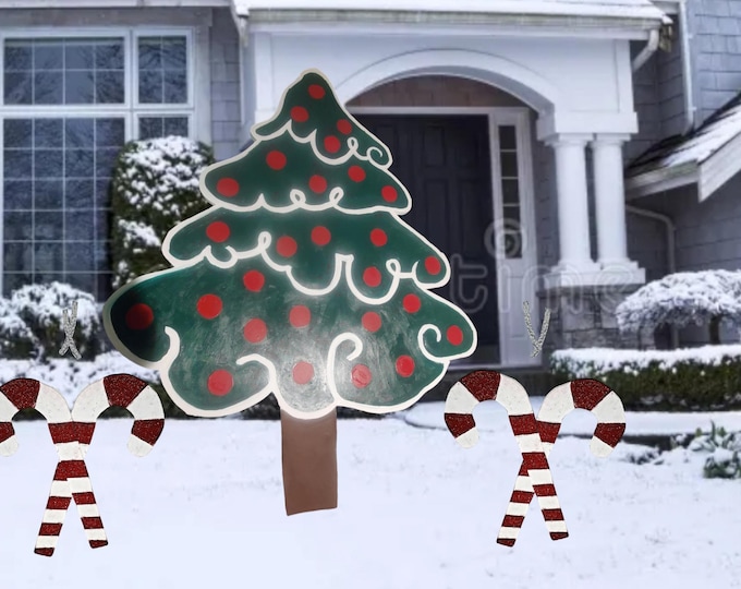 Large Hand-Painted Christmas Tree Yard Decoration – Red Ornaments