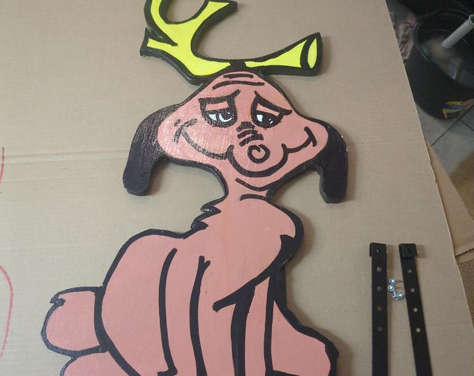 The Grinch '  Sitting Max Grinch Dog Wooden Christmas Cutout- Sealed- Hand Painted- Solid Wood