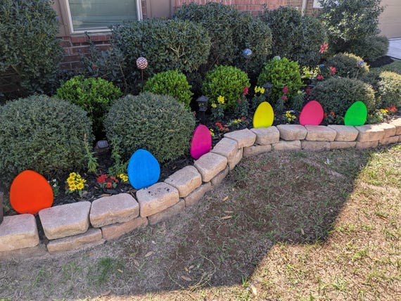 Neon Wooden Easter Egg Yard Art - Set of 6, Outdoor Decor