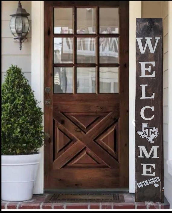 Handpainted TEXAS Aggie Welcome Porch sign with White Emblem  - Weatherproof - Heavy