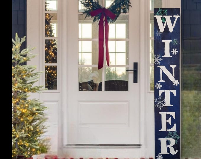 BLUE SNOWFLAKE WINTER Christmas Wooden Porch Vertical Leaner Sign
