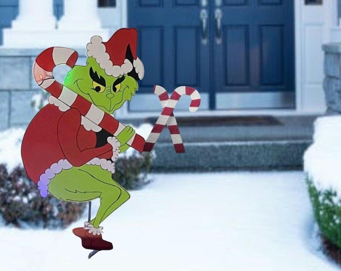 Candy Cane Grinch Wooden Yard Art Christmas Decorations Weatherproof  52 inch