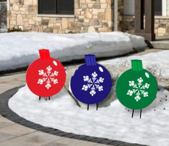 Large Wooden Christmas Ornaments Set: Glitter Snowflake Yard Decor