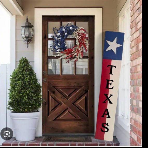 Patriotic Texas Porch Leaner: Red White Blue USA Decor