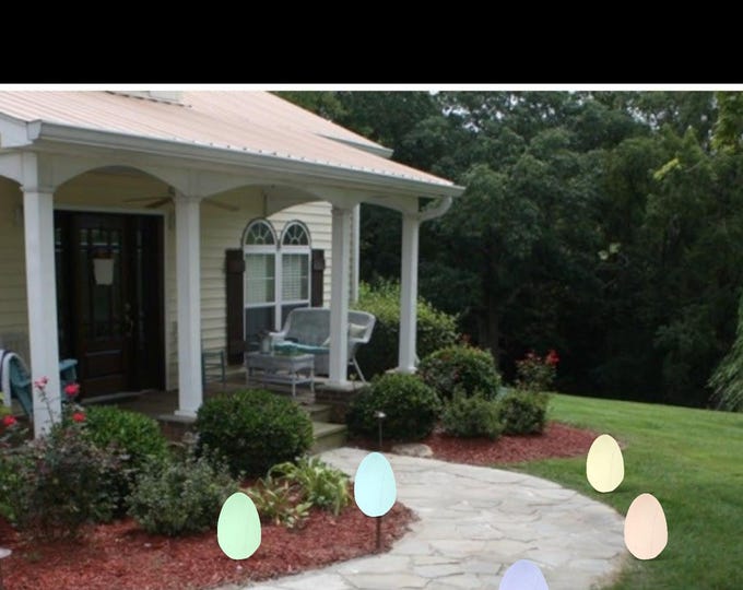 Set of 6 Pastel Wooden Easter Eggs – All Weather Outdoor Decorations