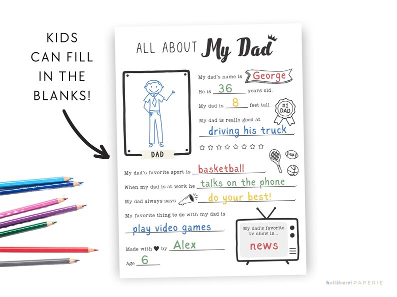 All About My Dad | Fill in the Blank | Printable Questionnaire for ...