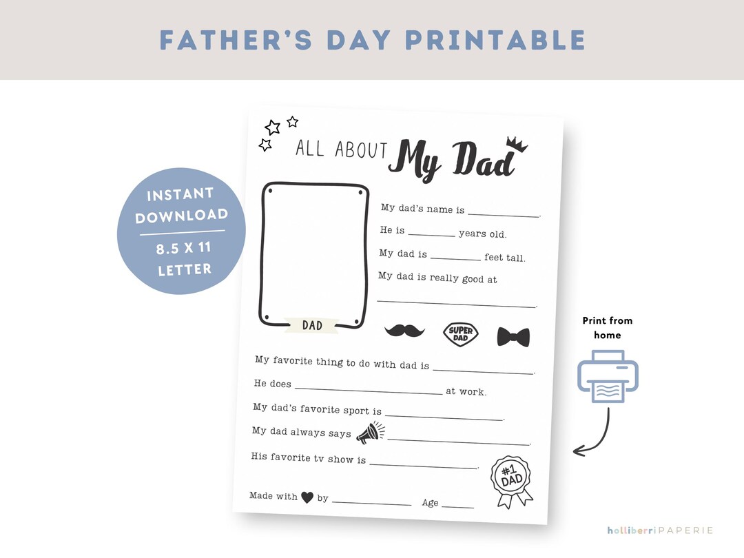All About My Dad | Fill in the Blank | Printable Questionnaire for ...