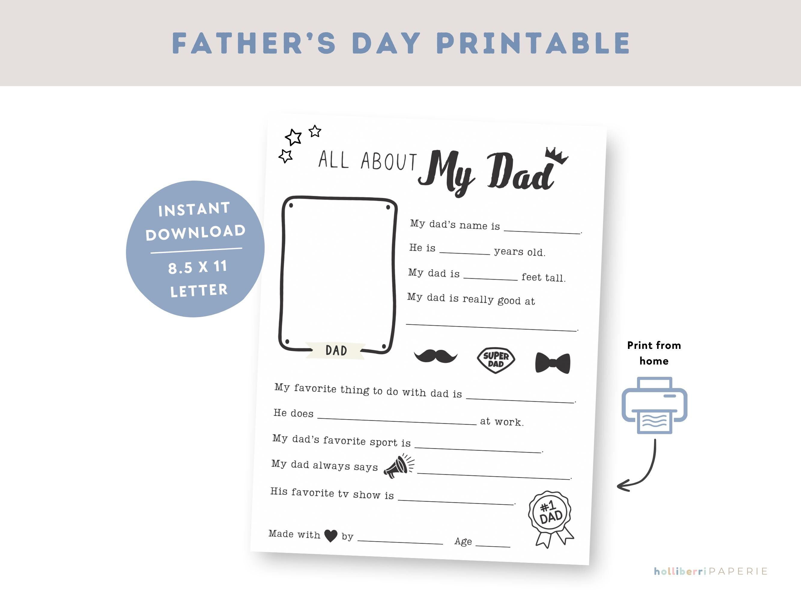 All About My Dad | Fill in the Blank | Printable Questionnaire for ...