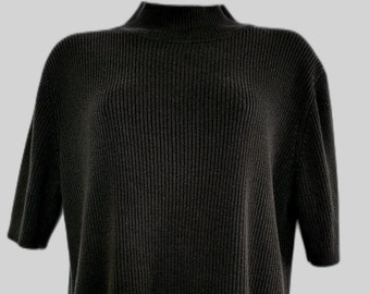 Vintage 90s Sag Harbor Black Ribbed Mock Turtleneck Short-sleeved Sweater Size Lg