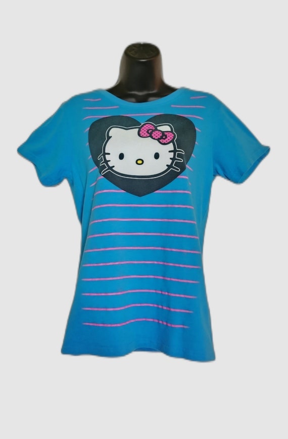 Hello Kitty Blue T-shirt with Black Heart & Pink S
