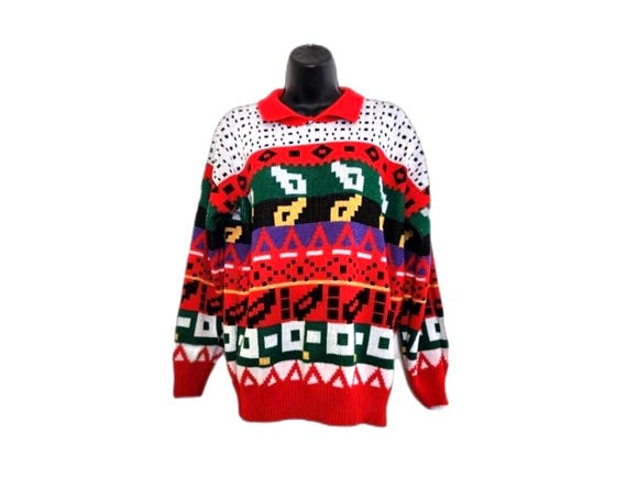 VTG 80s Ashleigh Morgan Coogi-Style Multi-Color Sweater - Size XL