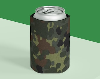 Enfriador de latas con camuflaje Flecktarn: portalatas militar, funda térmica para bebidas, funda para bebidas para exteriores, funda para cerveza con camuflaje, regalo con temática militar
