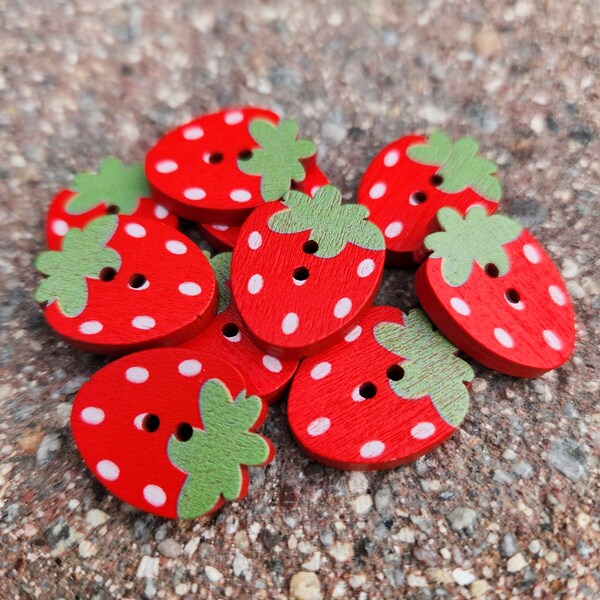 Strawberry  Buttons, Red Strawberry Wooden Buttons, Strawberry Embellishments Craft Supplies