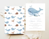 Coastal Whale Baby Shower Print Invitation I Coastal Print Baby Invite I WHALE Collection