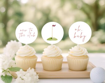 Golf-Thema Tortenaufsatz „A Little Putter Is On The Way“ – Schwarzer Glitzer, Für Babyparty & 1. Geburtstag