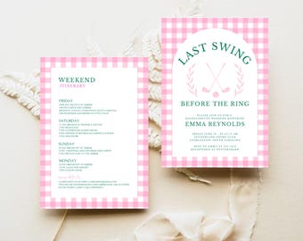 Last Swing Before the Ring Golf Bachelorette Invitation Template | Pink Gingham Golf Bach Party Invite I Hen Party I Country Club I GOLF