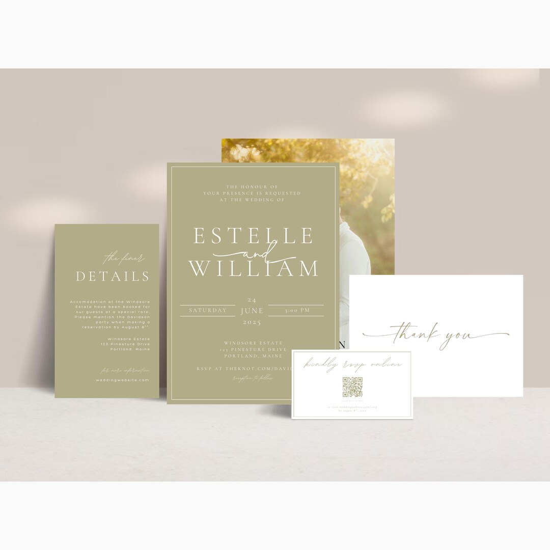 Sage Green Wedding Invitation Suite Template, Coastal Wedding, Classic ...