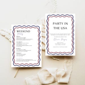 Bachelorette Party Invitation and Itinerary | Party in the USA I 4th of July Theme | Red White & Blue USA Bachelorette Weekend I USA