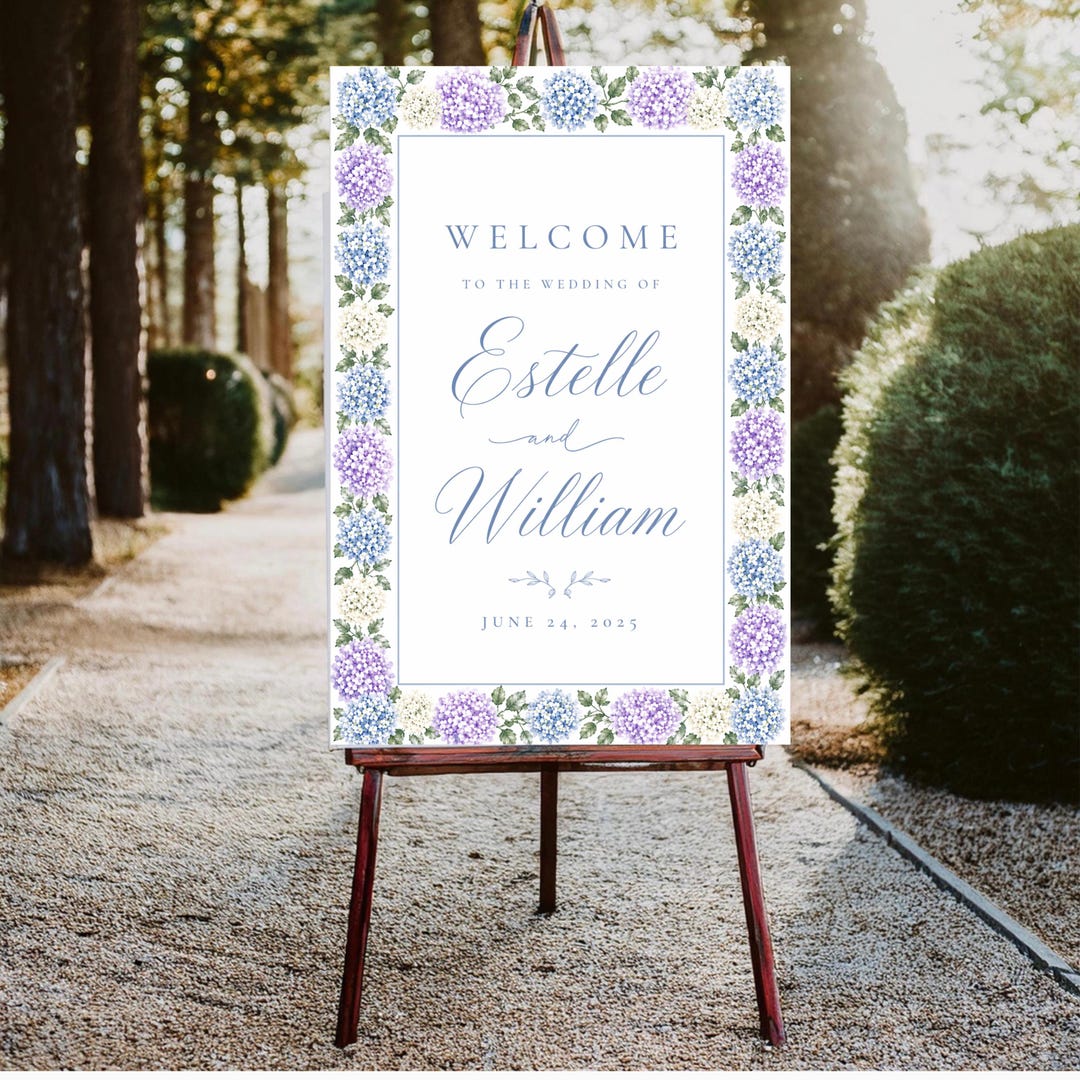 Hydrangea Wedding Welcome Sign Template | Blue Floral Welcome Sign ...