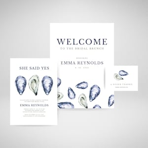 Lot d'huîtres pour une douche côtière I faire-part, plaque de bienvenue, carte de remerciement I ensemble d'invitations pour la mariée sur le thème de la côte I OYSTER