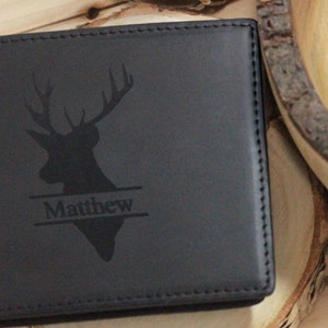 Cartera de cuero RFID personalizada, cartera de cuero genuino grabada personalizada, regalo de aniversario para él, esposo, novio, hombres, padre, papá