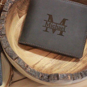 Cartera de cuero personalizada para hombre, regalo para aniversario, graduación, papá, novio, él, esposo, padre, billetera personalizada grabada a mano
